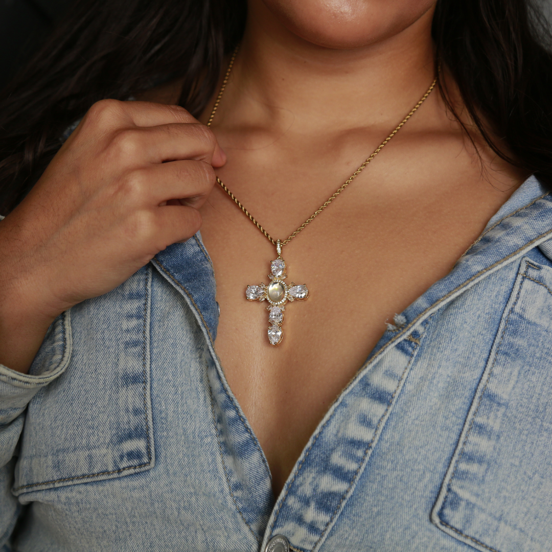 Moonstone Cross Necklace Diamond